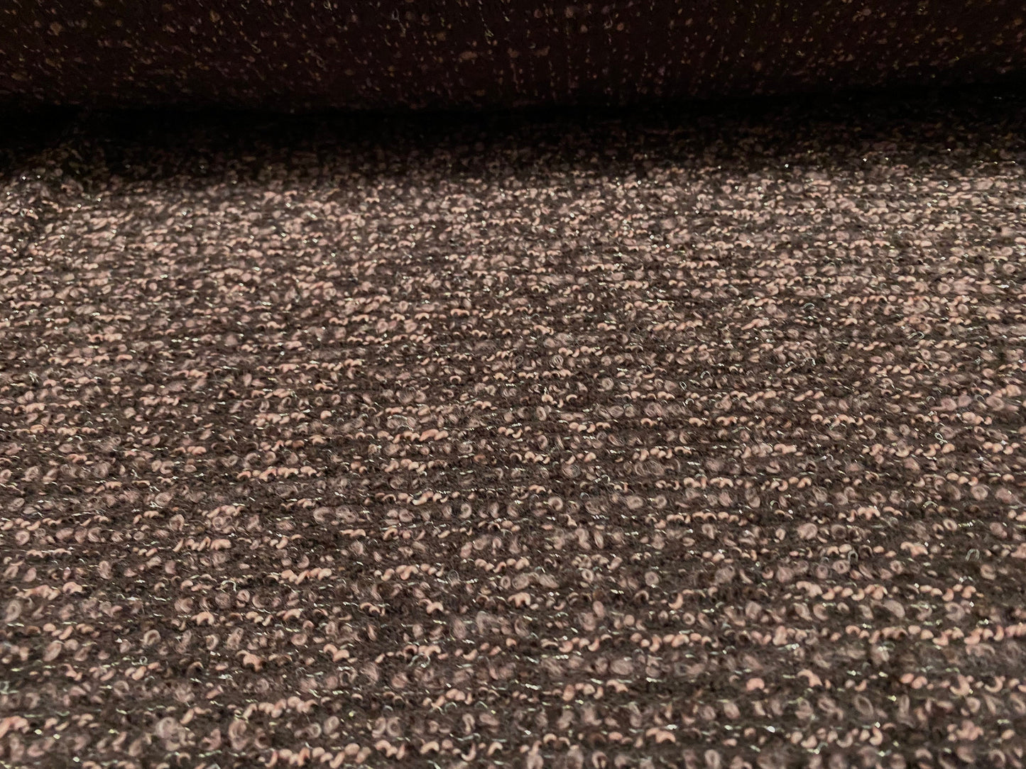 Wool blend bouclé knitwear fabric with lurex, per metre - brown & pink