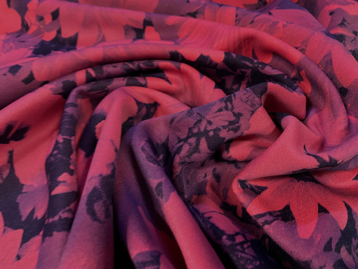 Scuba spandex neoprene style stretch jersey fabric, per metre - flower print - cerise purple