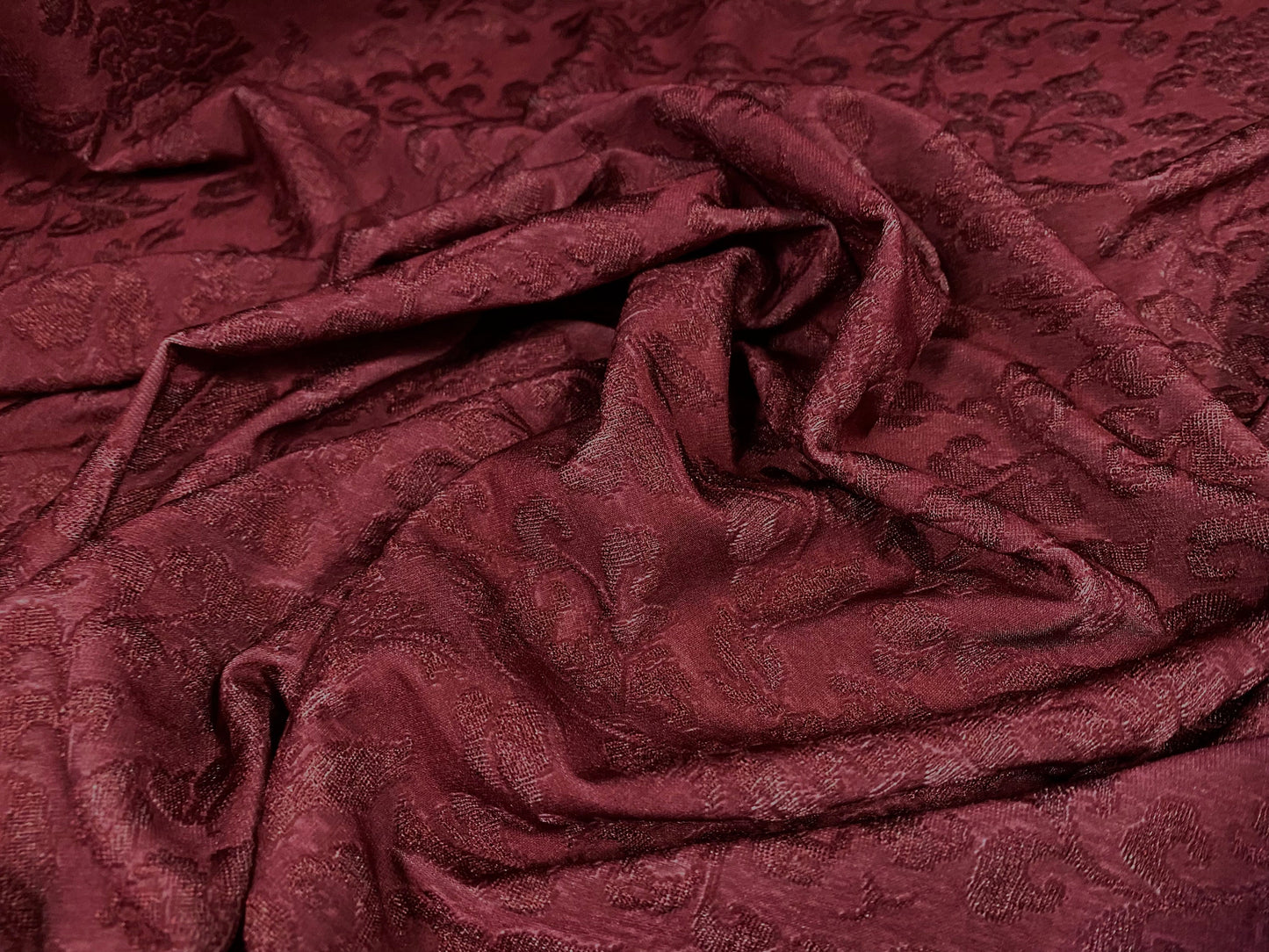 Stretch spandex floral jacquard jersey fabric, per metre - wine