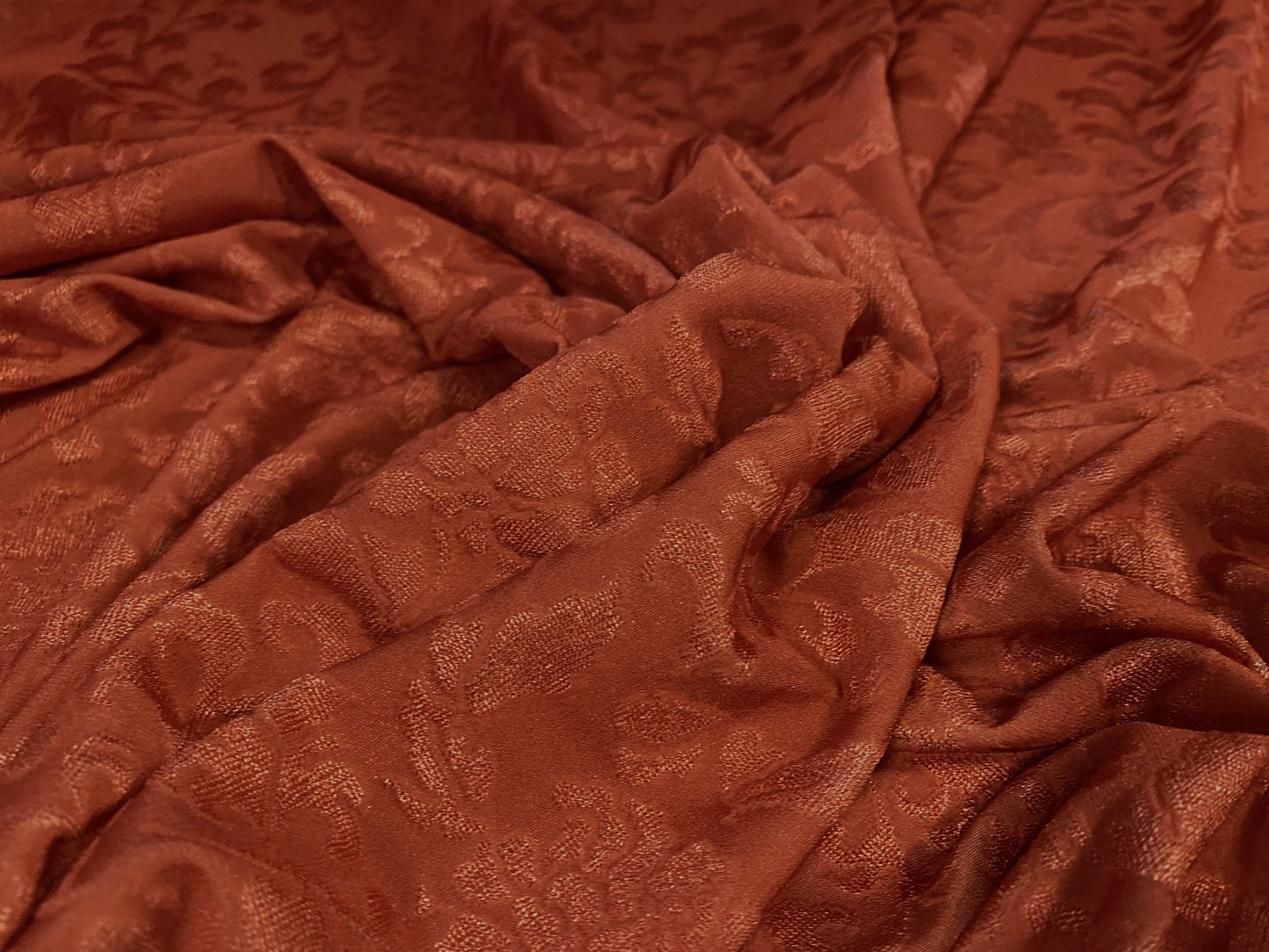 Stretch spandex floral jacquard jersey fabric, per metre - terracotta