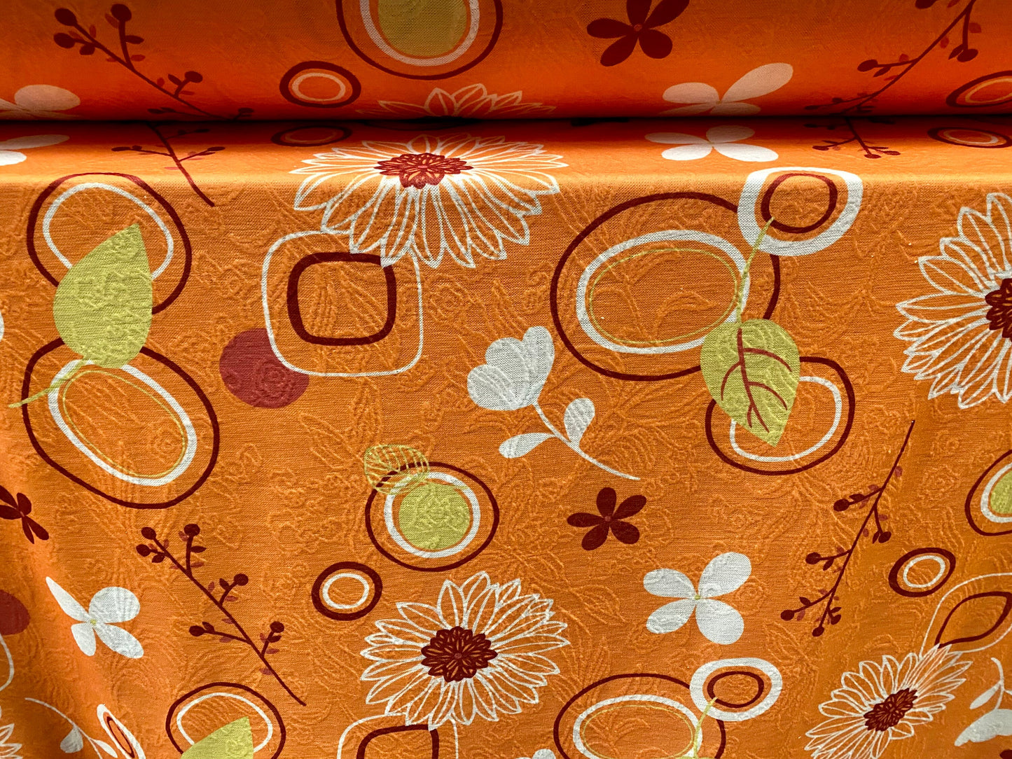 Stretch spandex jacquard double jersey fabric, per metre - Flower power print - orange