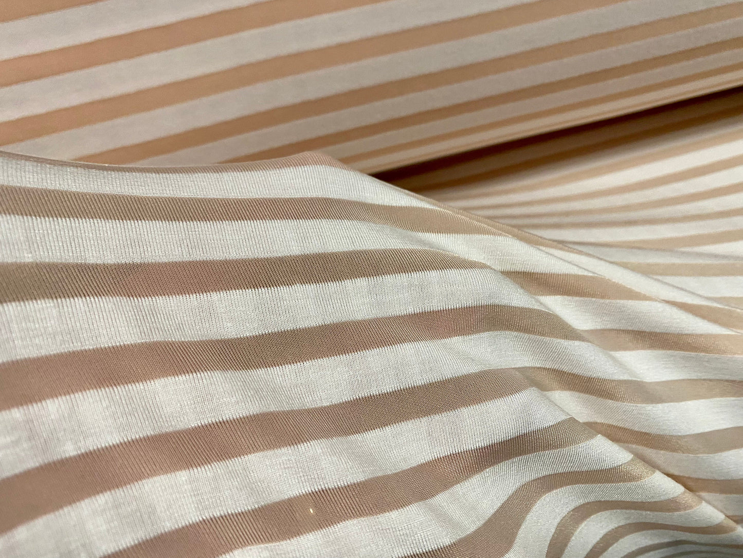 Viscose burnout single jersey fabric, per metre - stripe - nude & blush