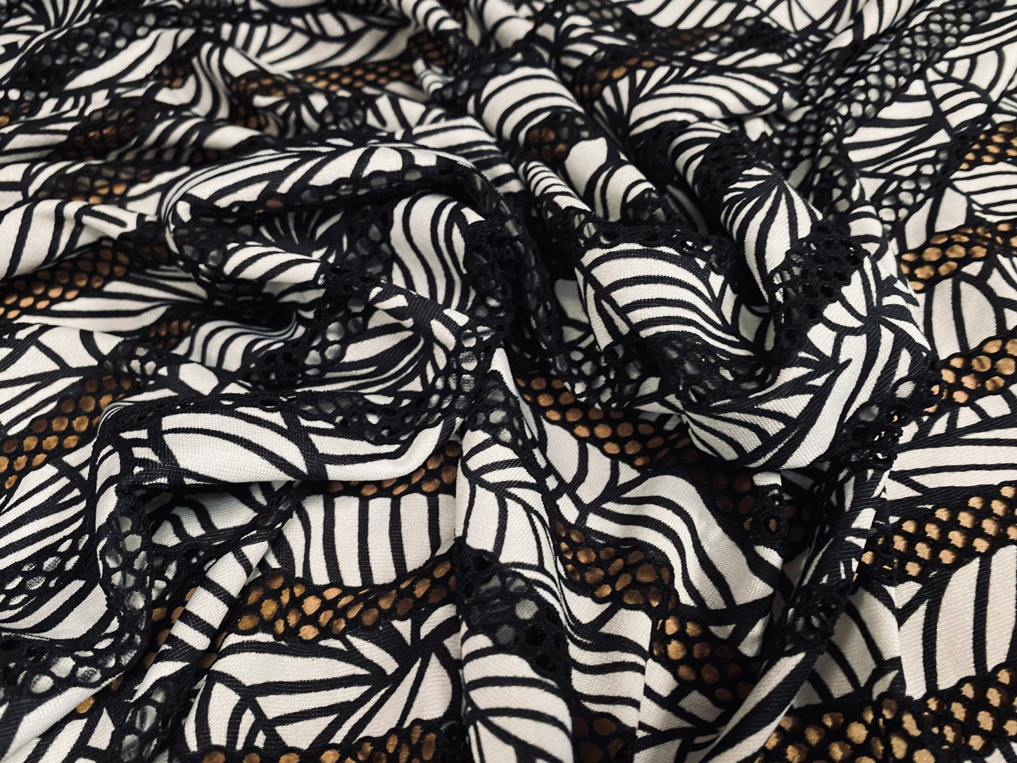 Fishnet mesh stretch spandex jersey print fabric - stripe - black & white