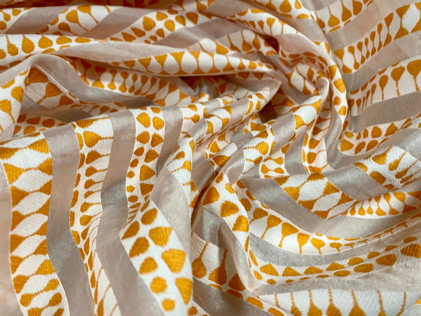 Organza woven burnout stripe dress fabric, per Metre - Moroccan style jacquard - orange