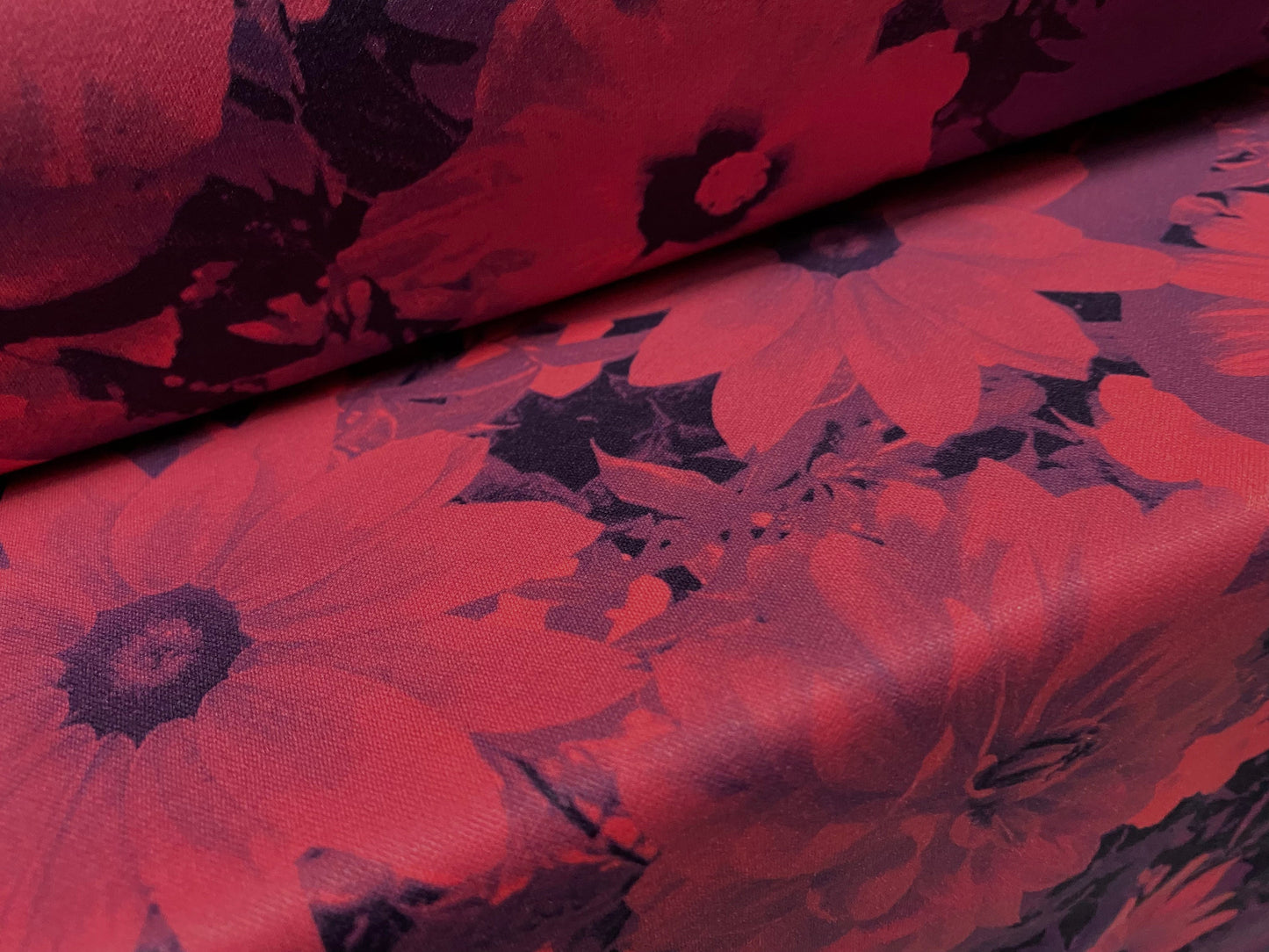 Scuba spandex neoprene style stretch jersey fabric, per metre - flower print - cerise purple