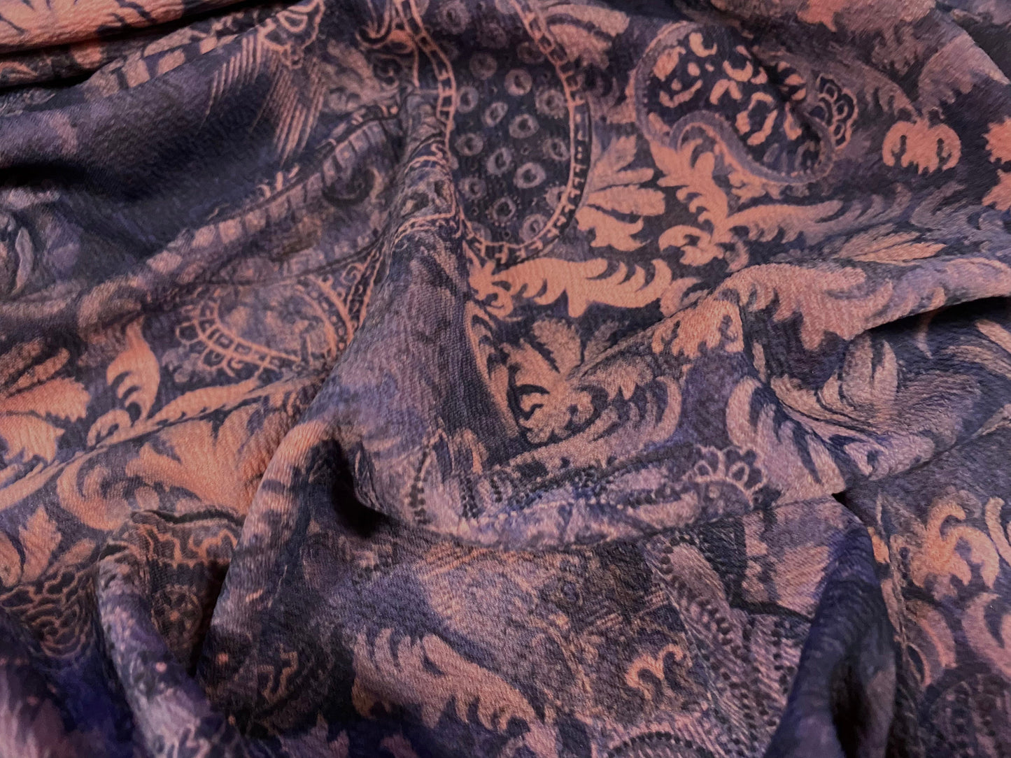 Waterfall textured scuba stretch jersey fabric, per metre - Paisley flower print - dusky pink & blue