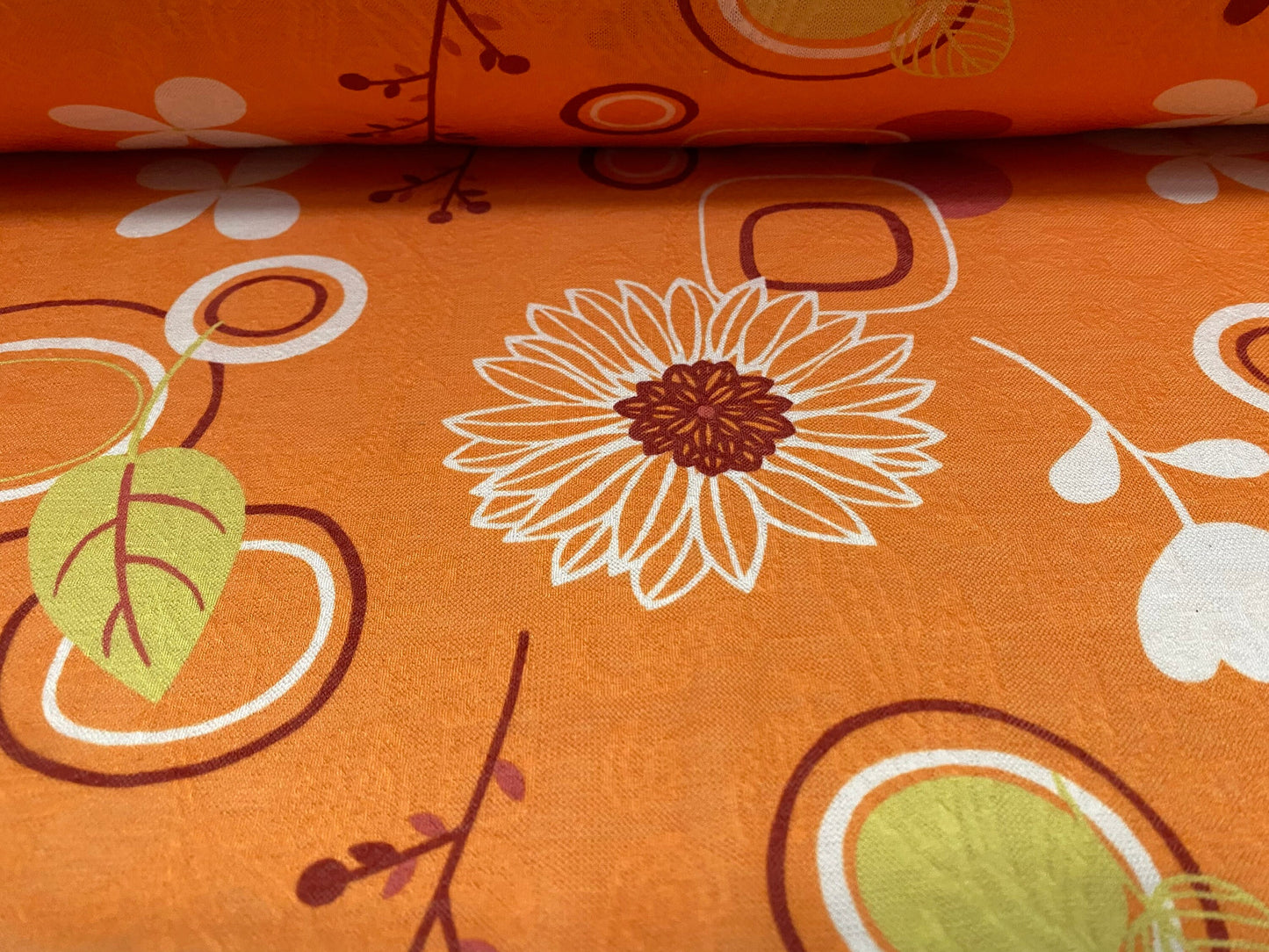 Stretch spandex jacquard double jersey fabric, per metre - Flower power print - orange