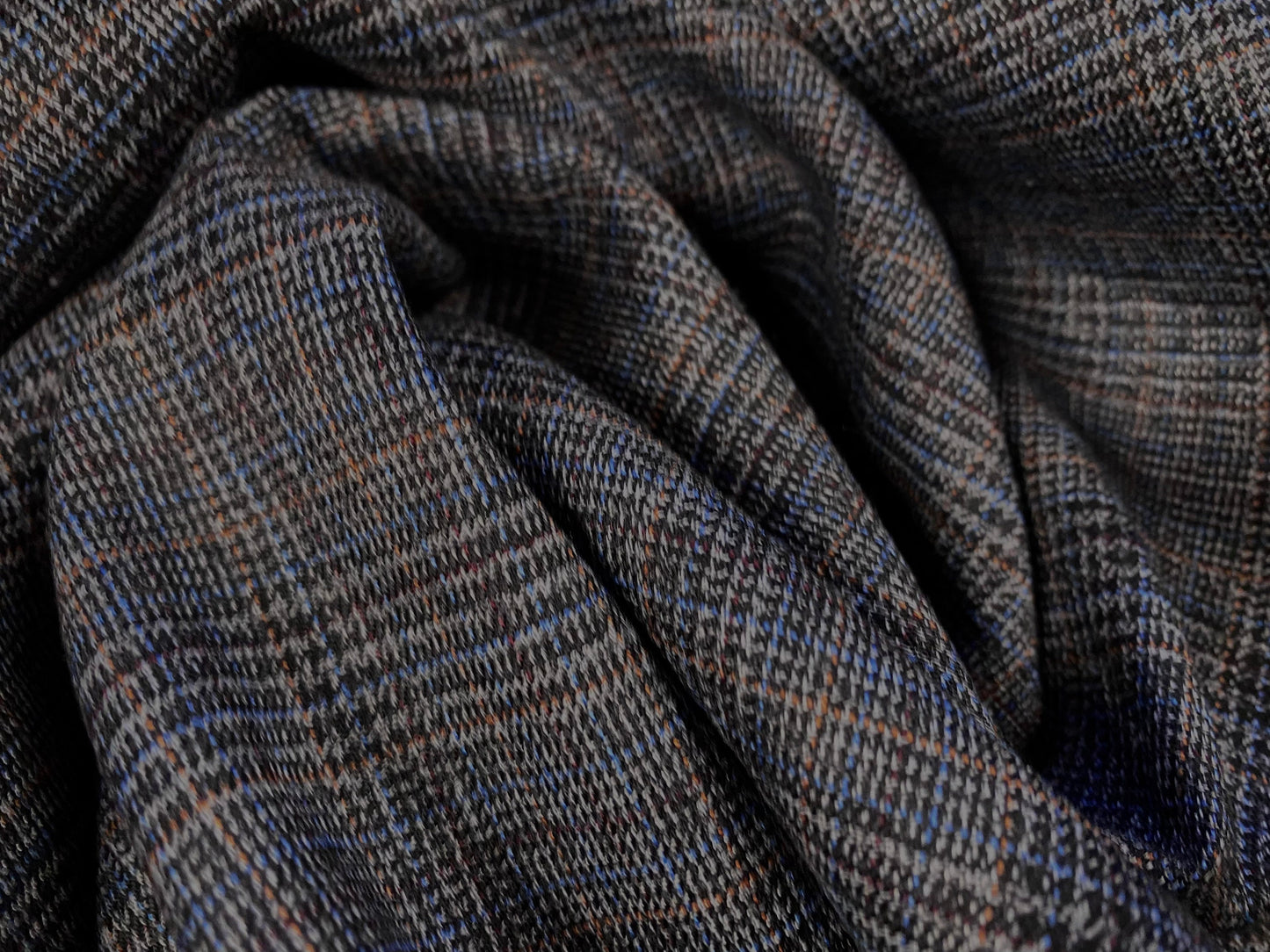 Heavyweight faux Fur lined tweed jacket coat fabric, per metre - check design - dark blue