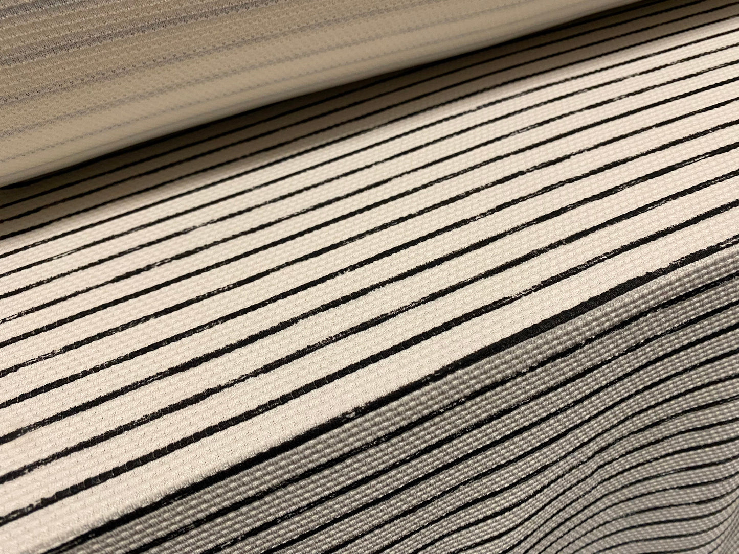 Textured Double jersey stretch spandex fabric, per metre - printed stripe - Ivory & black