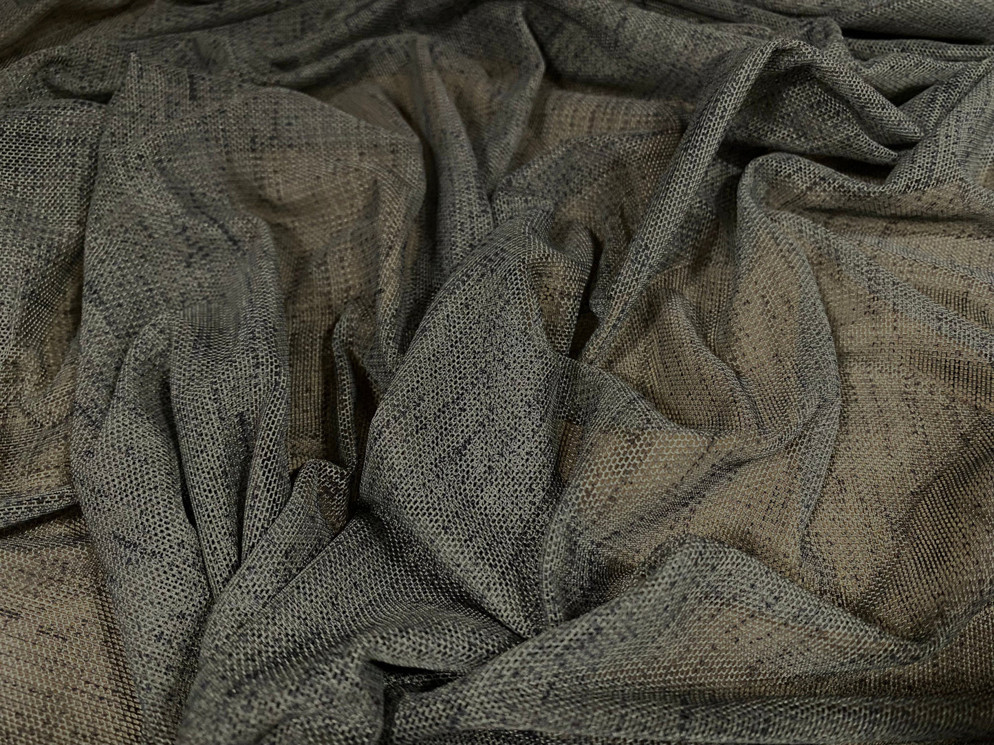 Power mesh net stretch fabric, per metre - slub print - Olive green