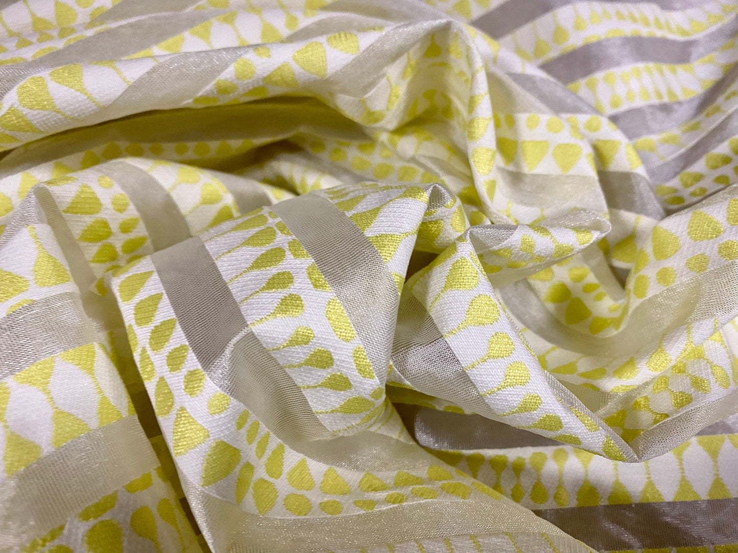 Organza woven burnout stripe dress fabric, per Metre - Moroccan style jacquard - lemon