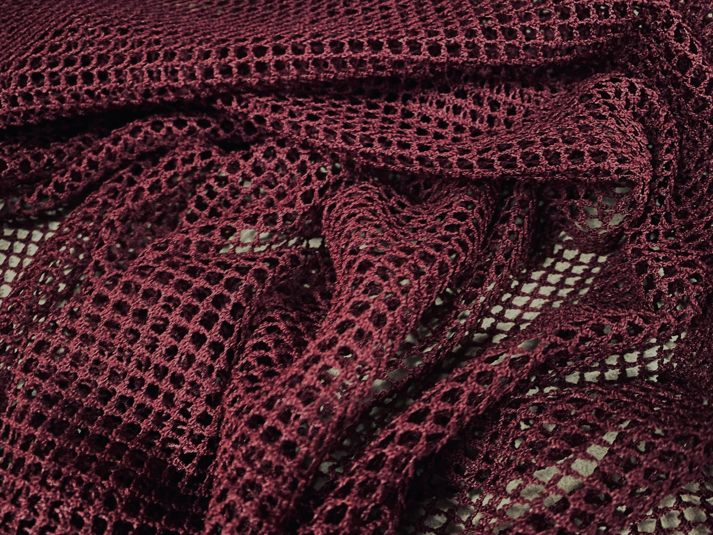 Fishnet mesh net eyelet jersey fabric, per metre - plain - wine