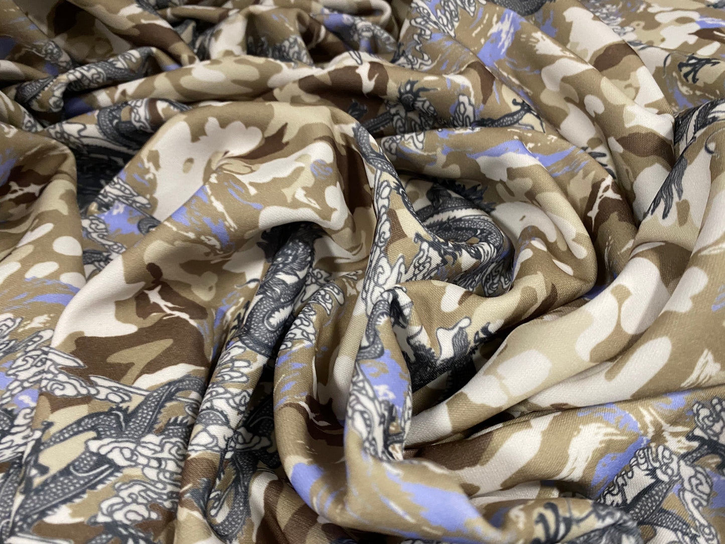 Scuba spandex stretch neoprene style jersey fashion fabric, per metre - camouflage dragon print