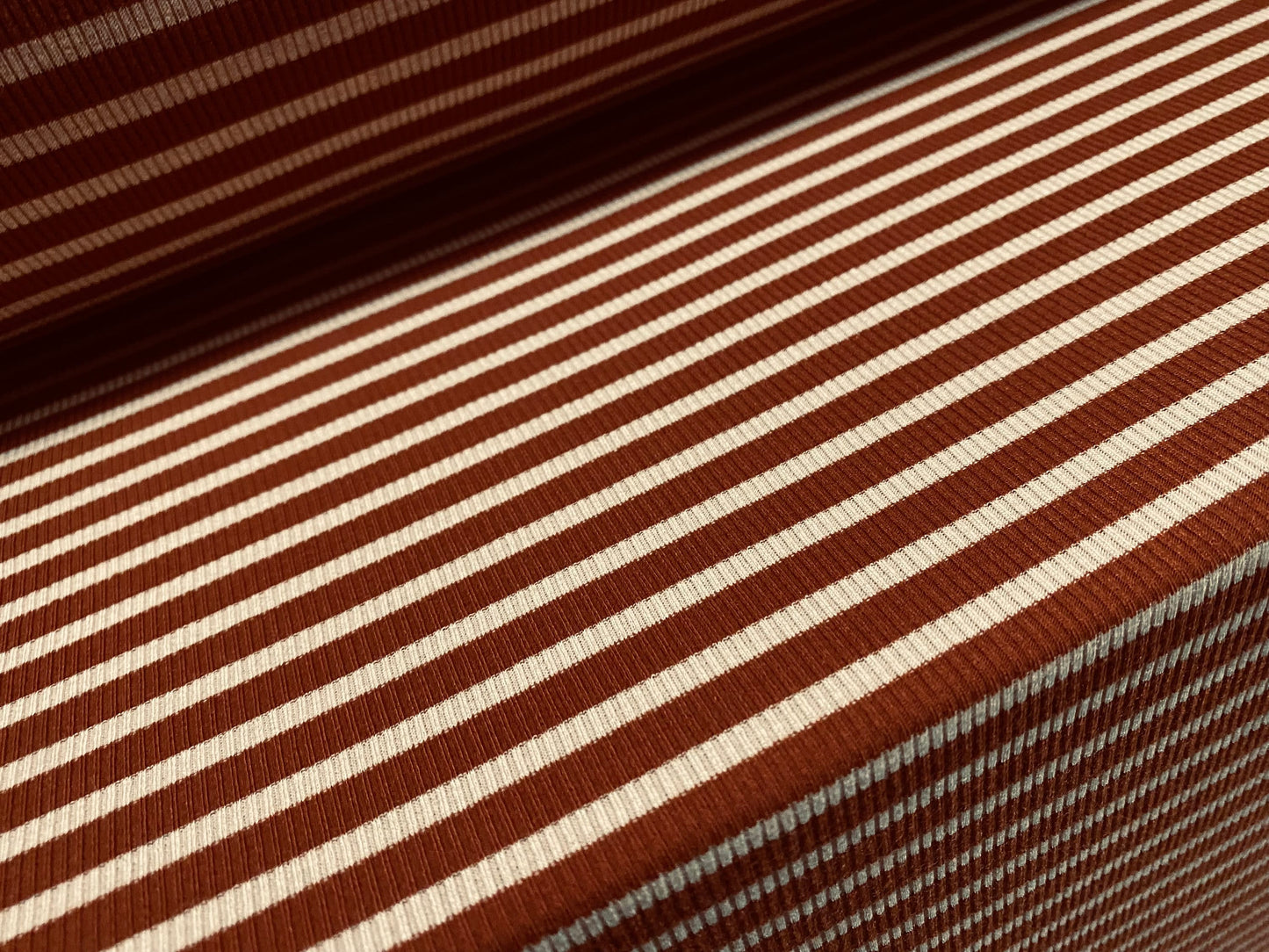 Stretch spandex rib jersey fabric, per metre - stripe - terracotta cream