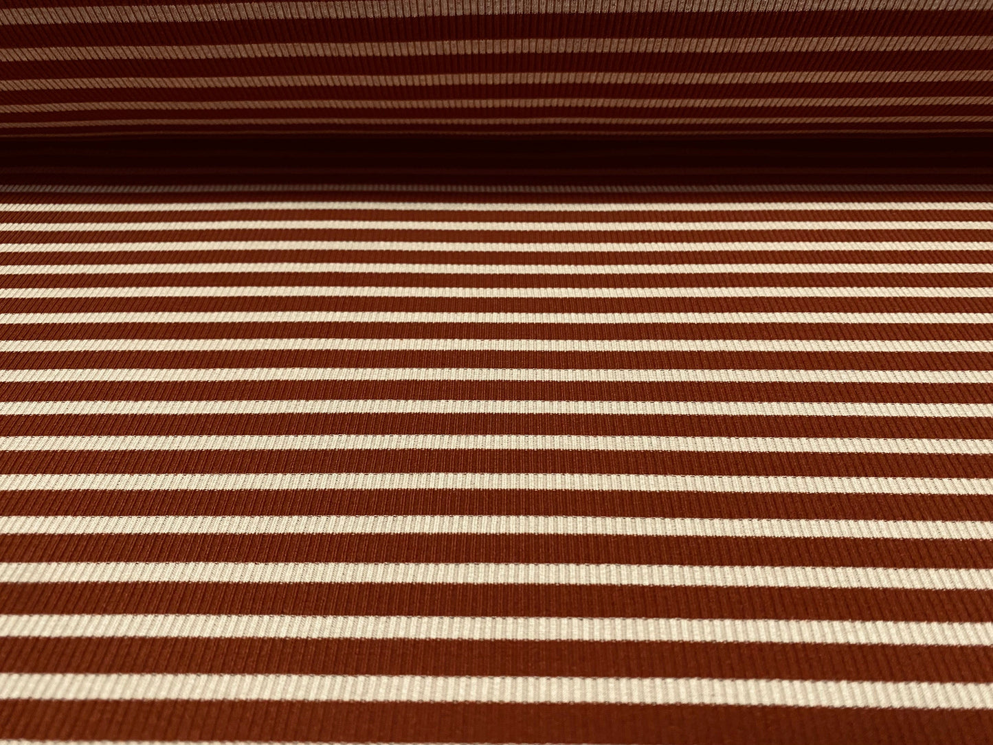 Stretch spandex rib jersey fabric, per metre - stripe - terracotta cream