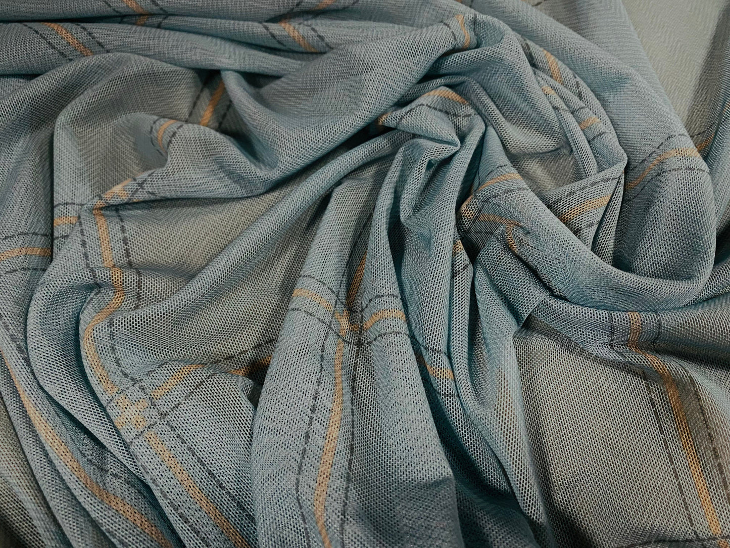 Power mesh net stretch fabric, per metre - herringbone check print - mint & mustard