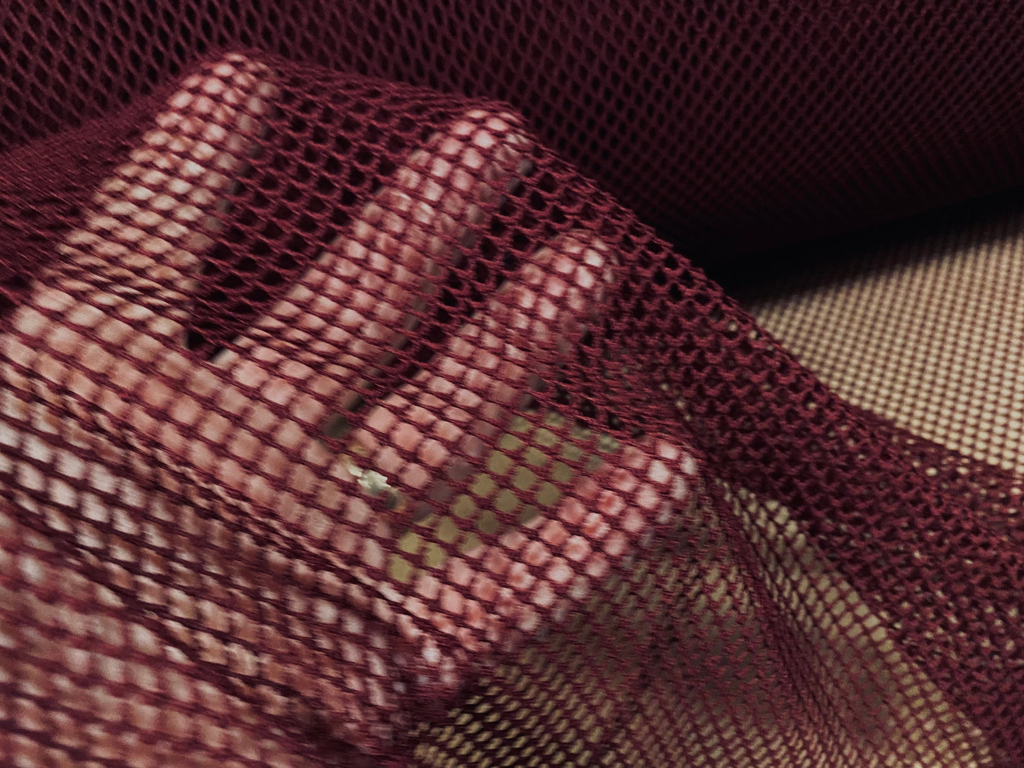 Fishnet mesh net eyelet jersey fabric, per metre - plain - wine