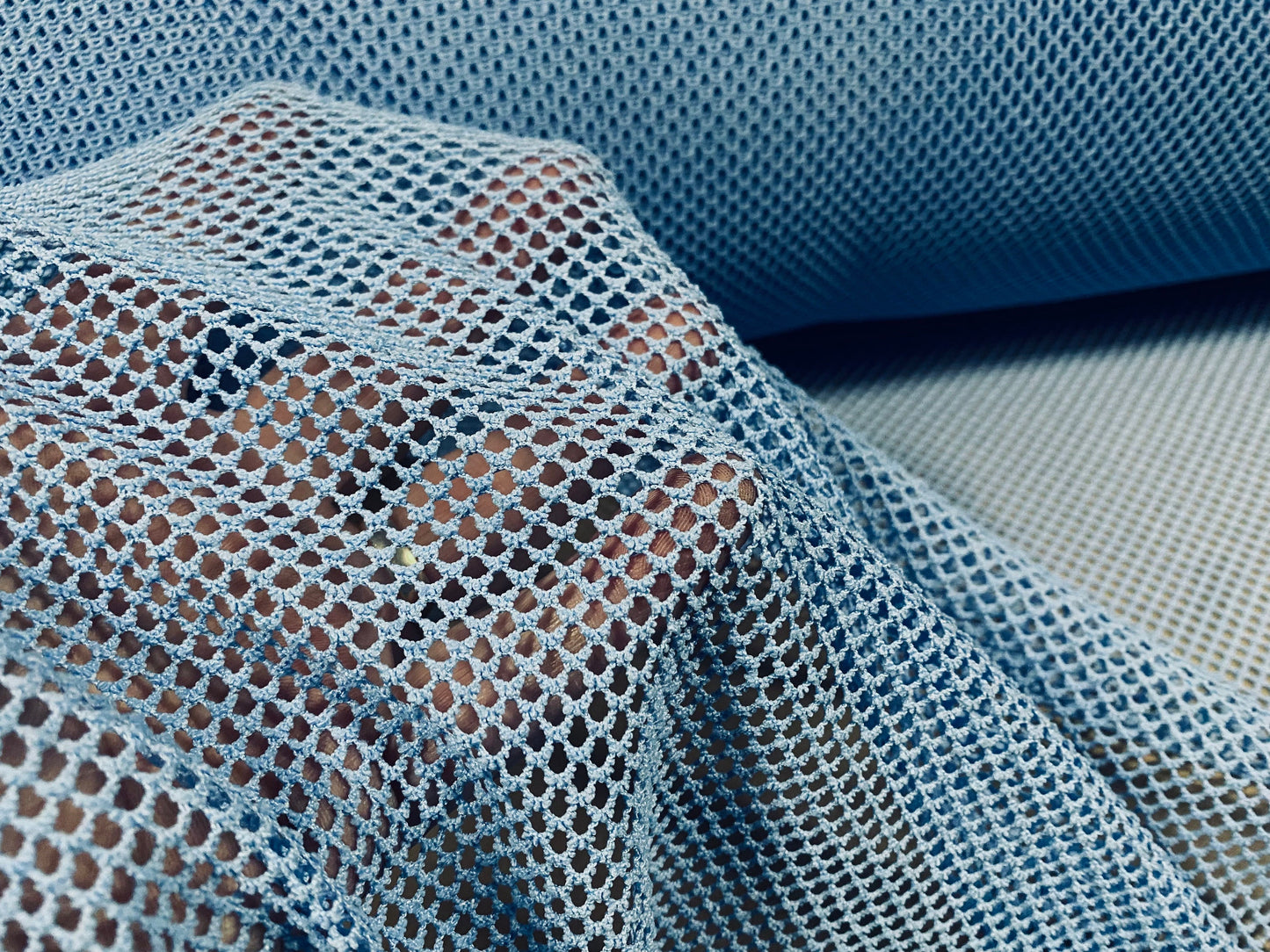 Fishnet mesh net jersey fabric, per metre - plain - Sky blue