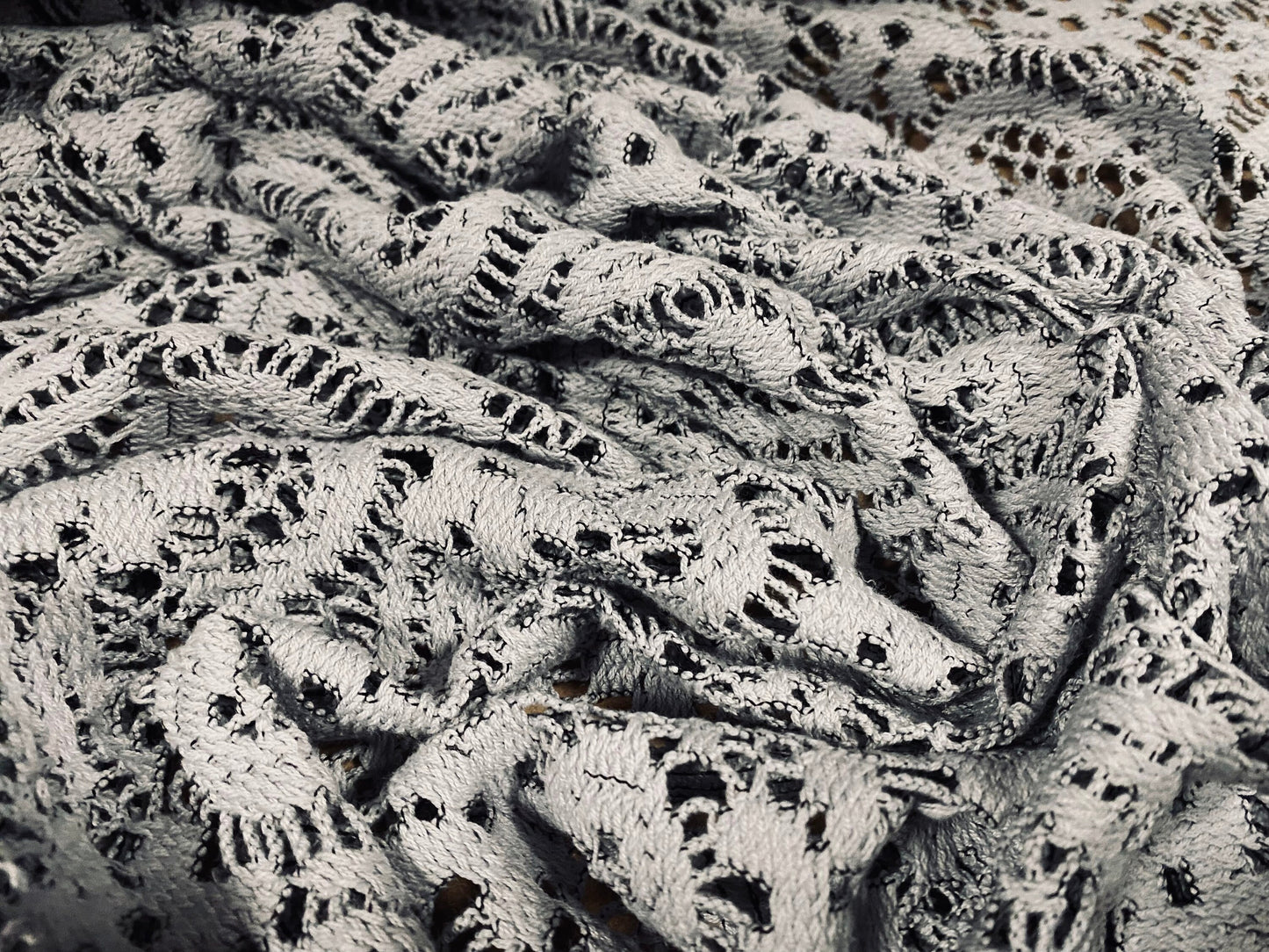 Cotton rich floral crochet lace dress fabric, per metre - grey