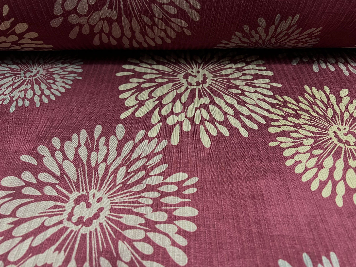 Spandex rib stretch jersey fabric, per metre - Flower burst print - mottled wine