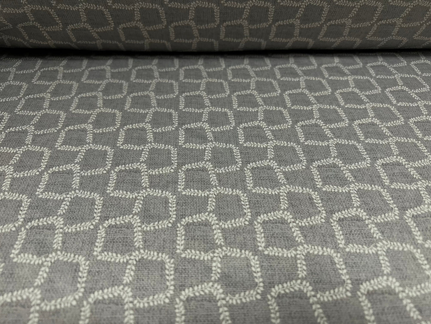 Valentino crepe spandex jersey fabric - similar to scuba - per metre - geometric laurel leaves print - grey