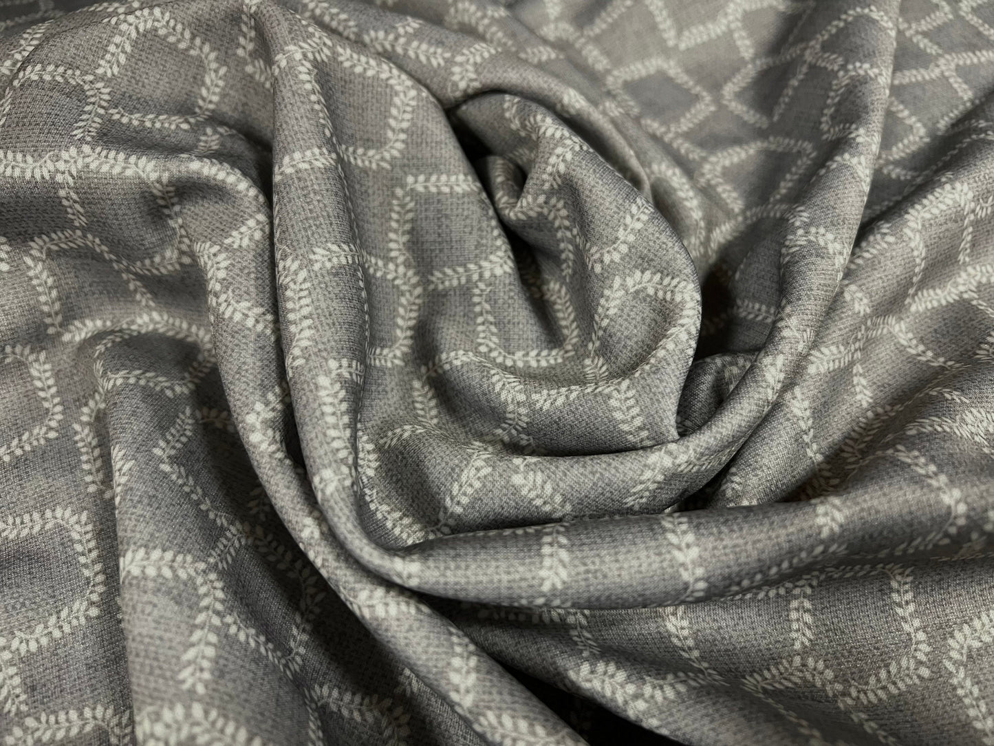 Valentino crepe spandex jersey fabric - similar to scuba - per metre - geometric laurel leaves print - grey
