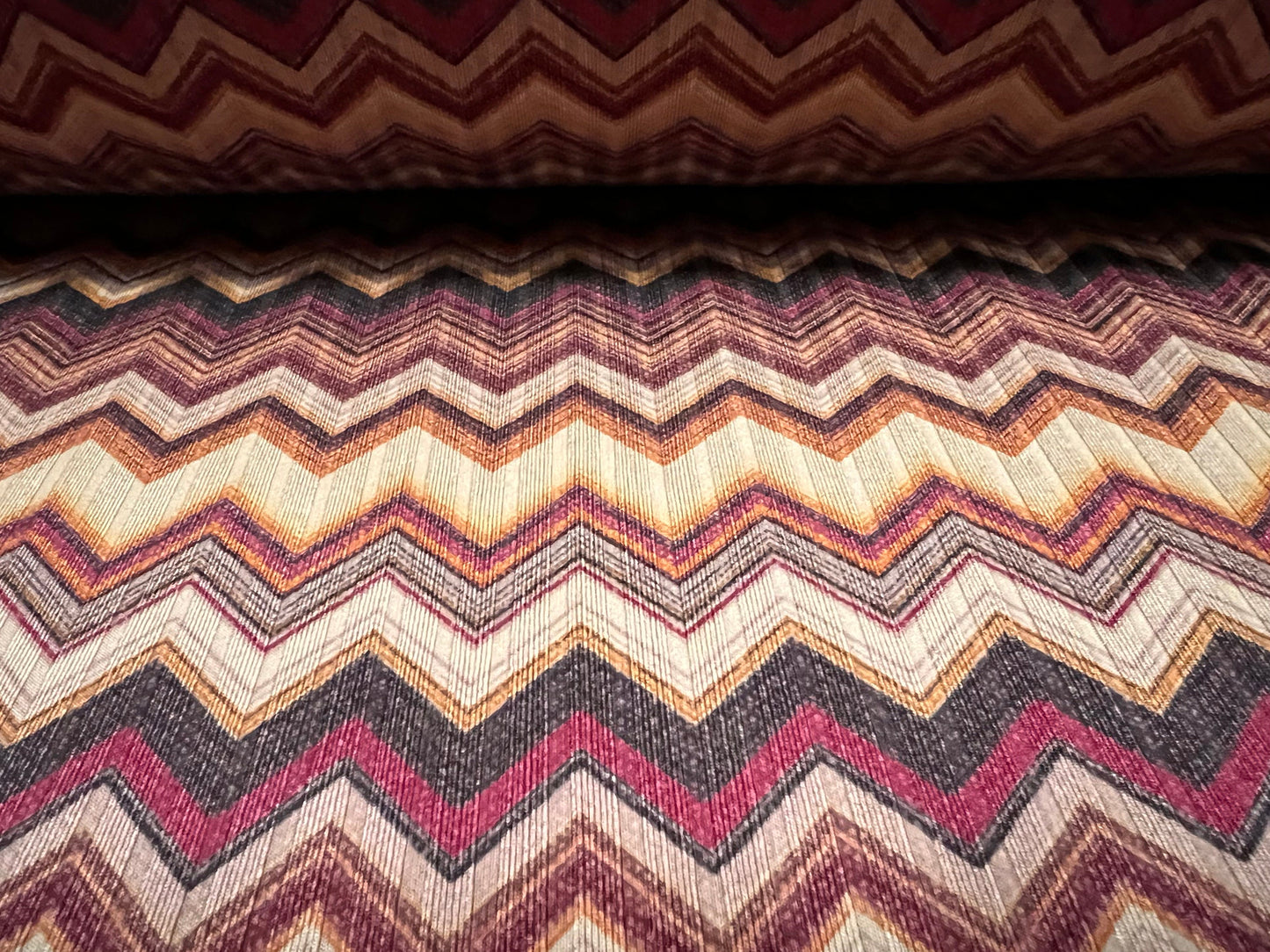 Spandex rib stretch jersey fabric, per metre - zigzag chevron print - multicoloured
