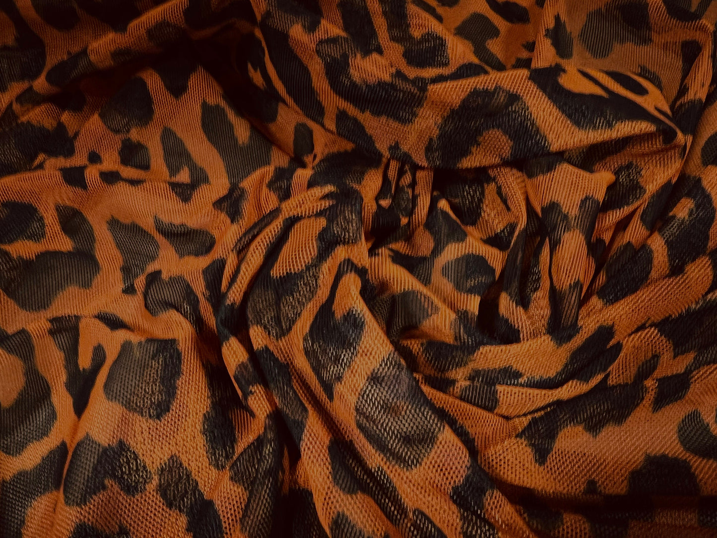 Power mesh net stretch fabric, per metre - cheetah animal print - Orange & black