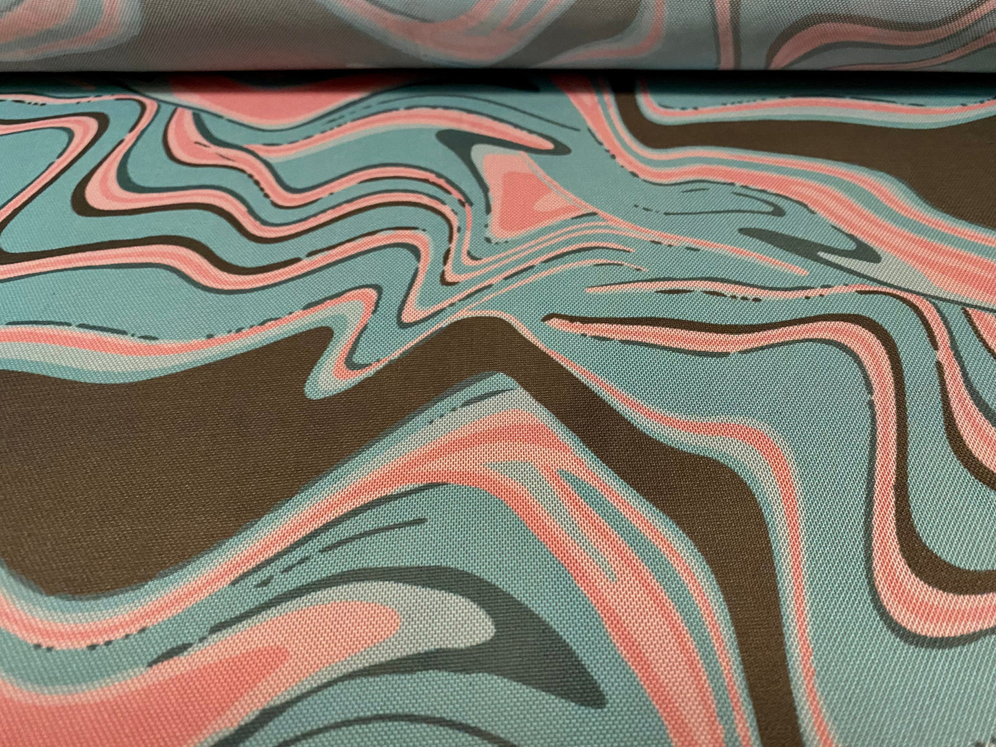 Power mesh net stretch fabric, per metre - distressed swirl print - mint & pink pastels