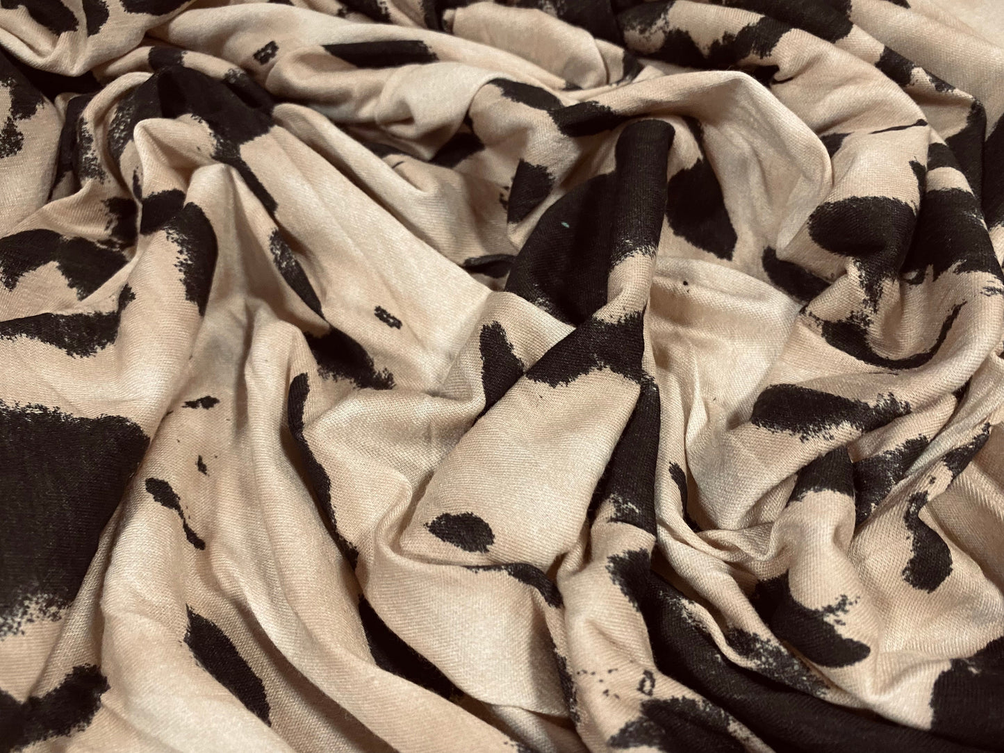 Viscose spandex stretch single jersey fabric, per metre - Tie dye print - Nude & black