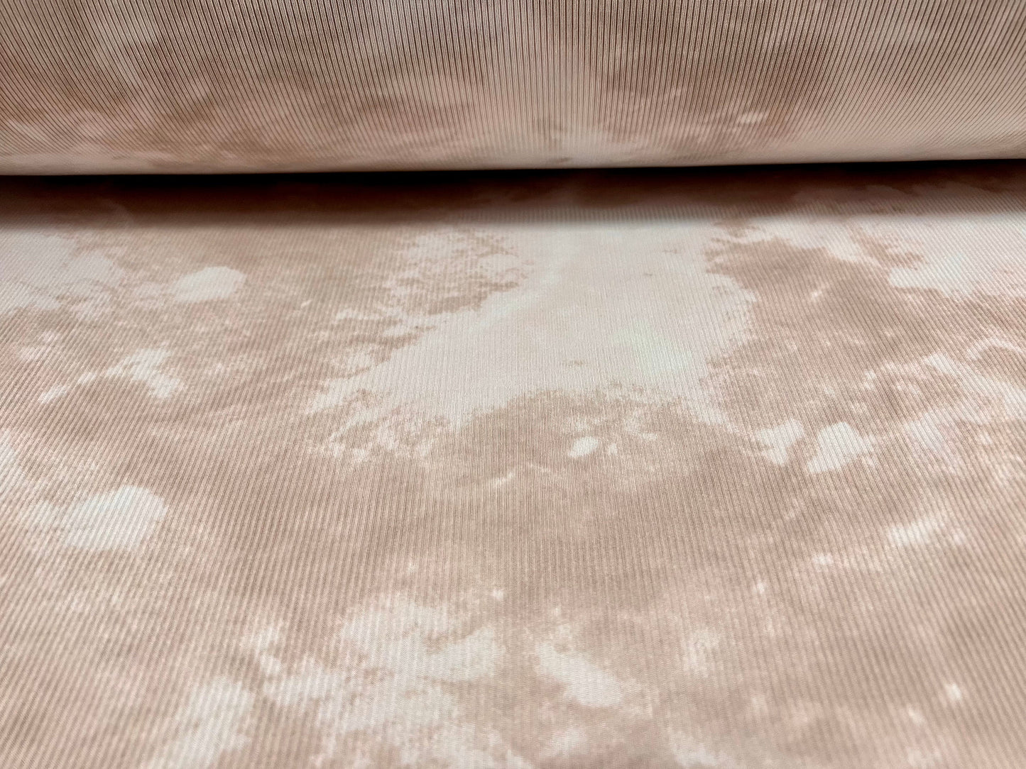 Ribbed jersey dress fabric, per metre - tie dye print - Nude & white