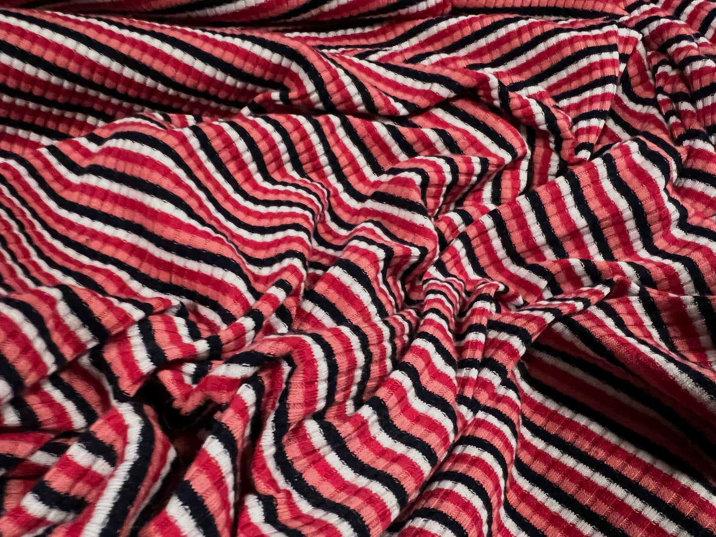 Stretch spandex rib jersey fabric, per metre - stripe - red pink black white