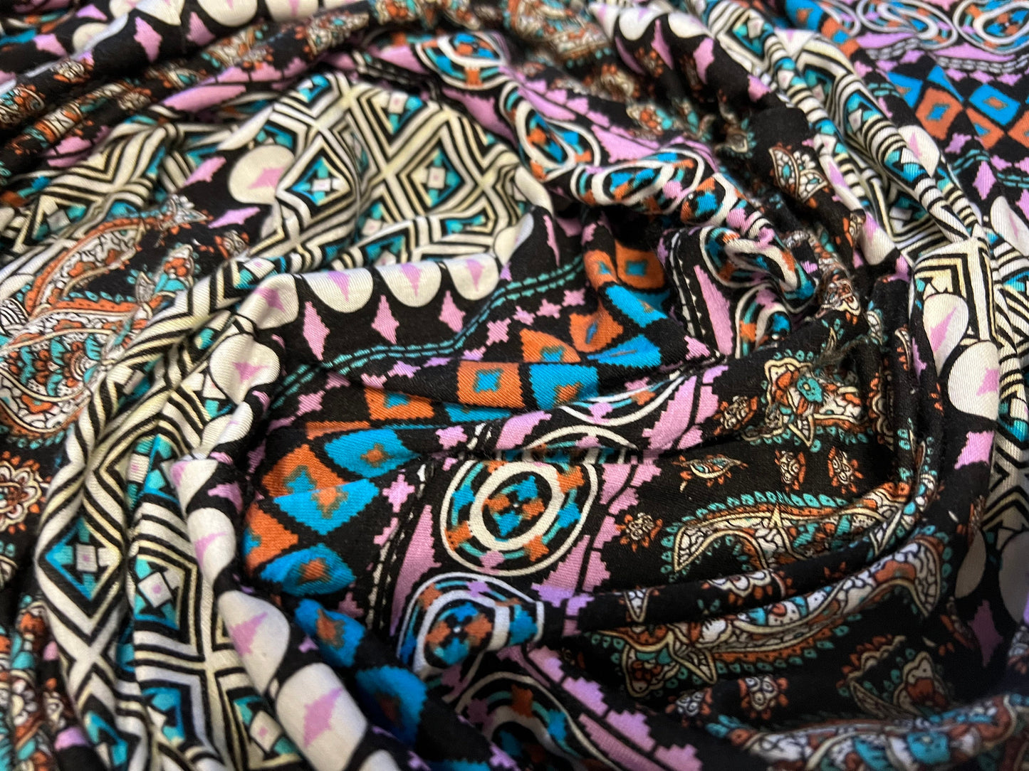 Viscose spandex stretch single jersey fabric, per metre - paisley stripe print - pink & black