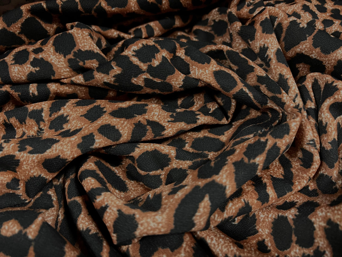 Scuba crepe fabric stretch spandex jersey, per metre - cheetah print - brown black