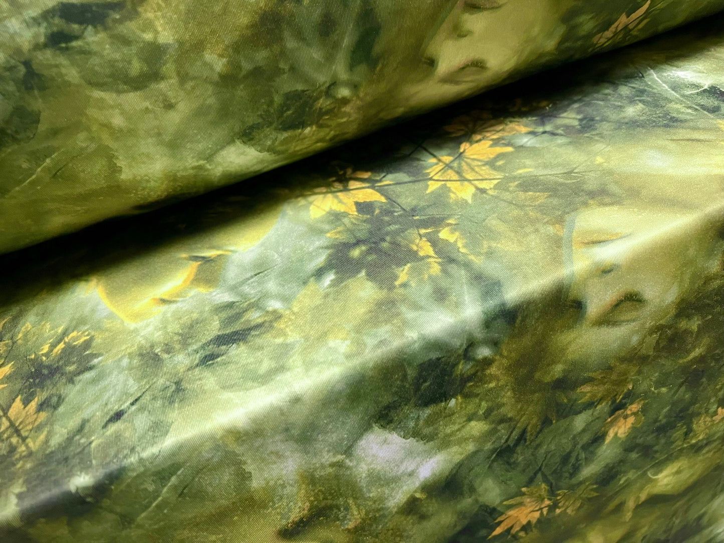 Scuba stretch spandex double jersey fabric, per metre - woodland spirit print - green