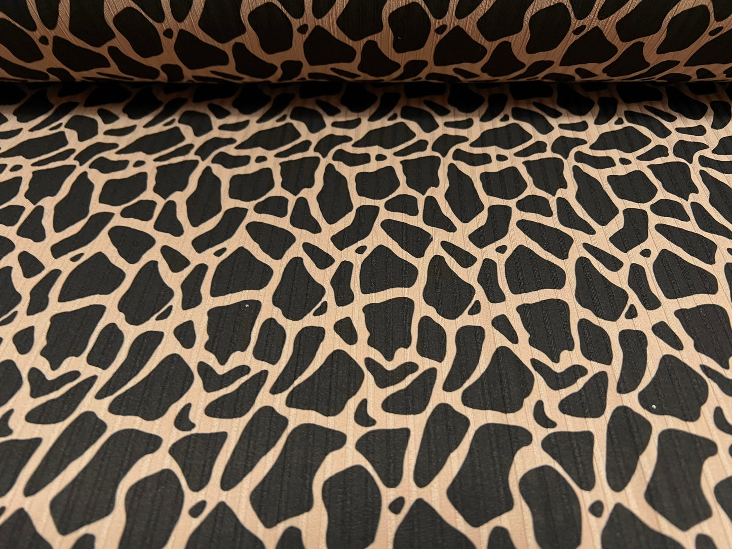 Stretch spandex rib jersey fabric, per metre - giraffe print - stone
