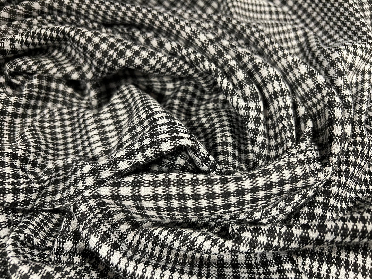 Stretch double jersey fabric, per metre - Prince of Wales check jacquard - monochrome