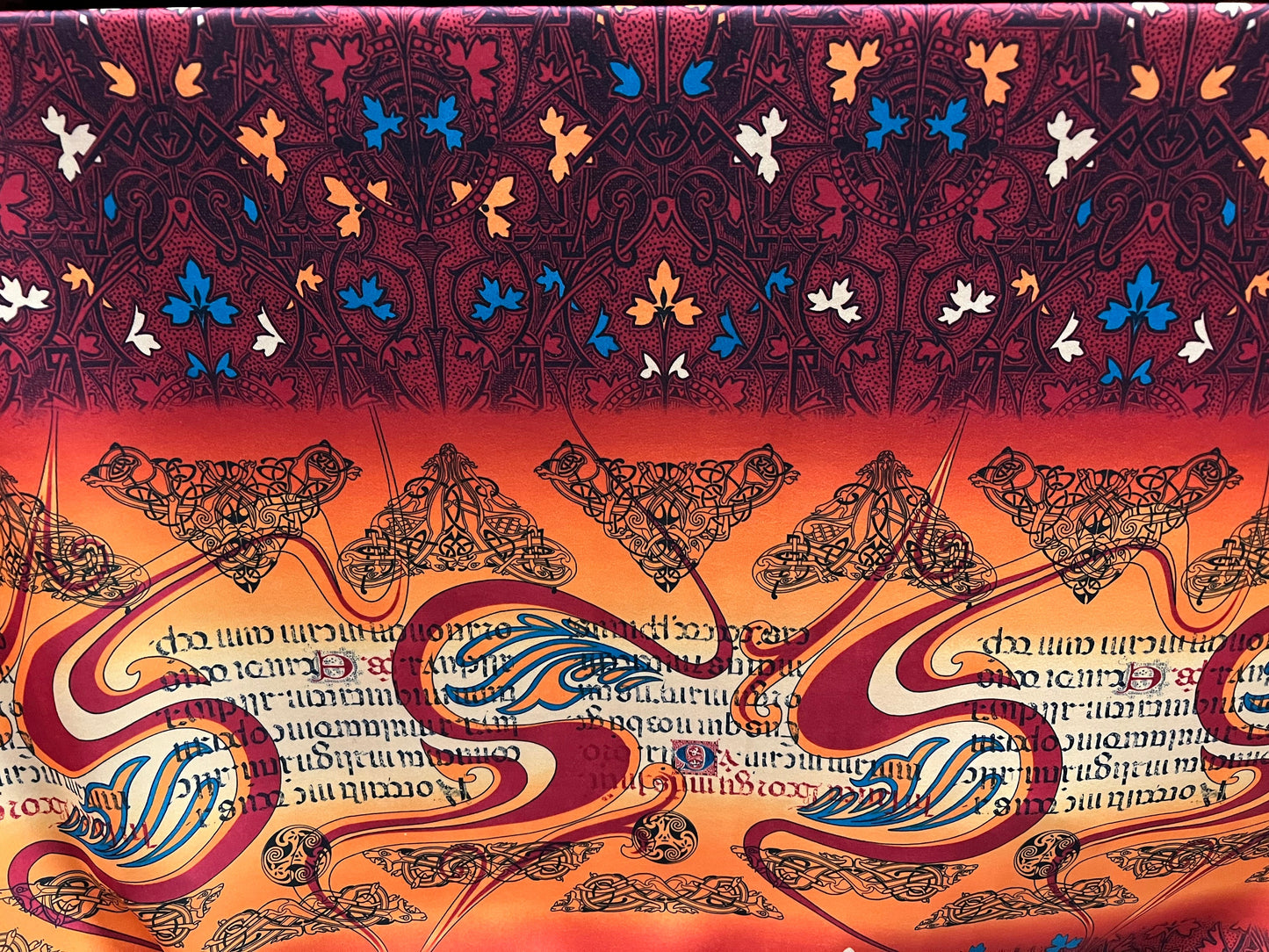 Scuba stretch spandex double jersey fabric, per metre - Celtic braid print - Orange & wine