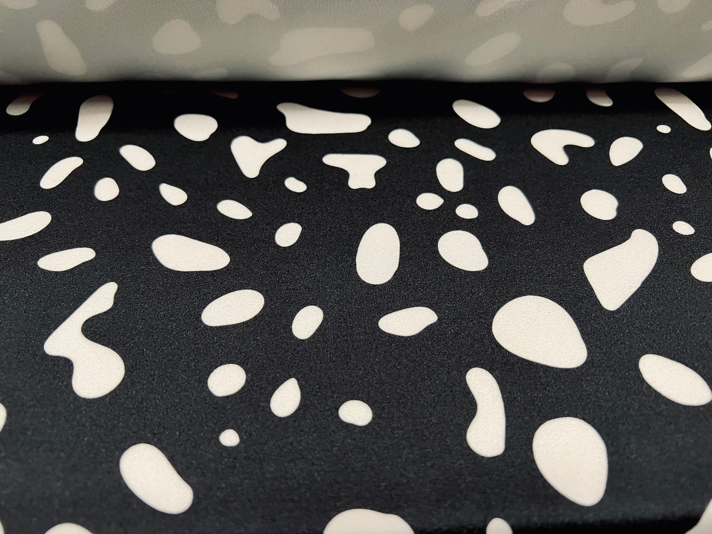 Scuba crepe stretch spandex jersey dress fabric, per metre - puddle print - black & white