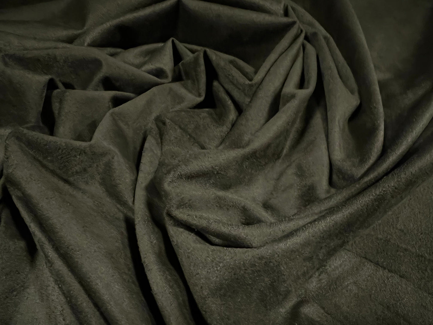 Faux suede stretch spandex jersey fabric, per metre - plain - dark khaki green