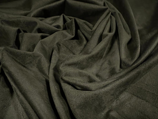 Faux suede stretch spandex jersey fabric, per metre - plain - dark khaki green