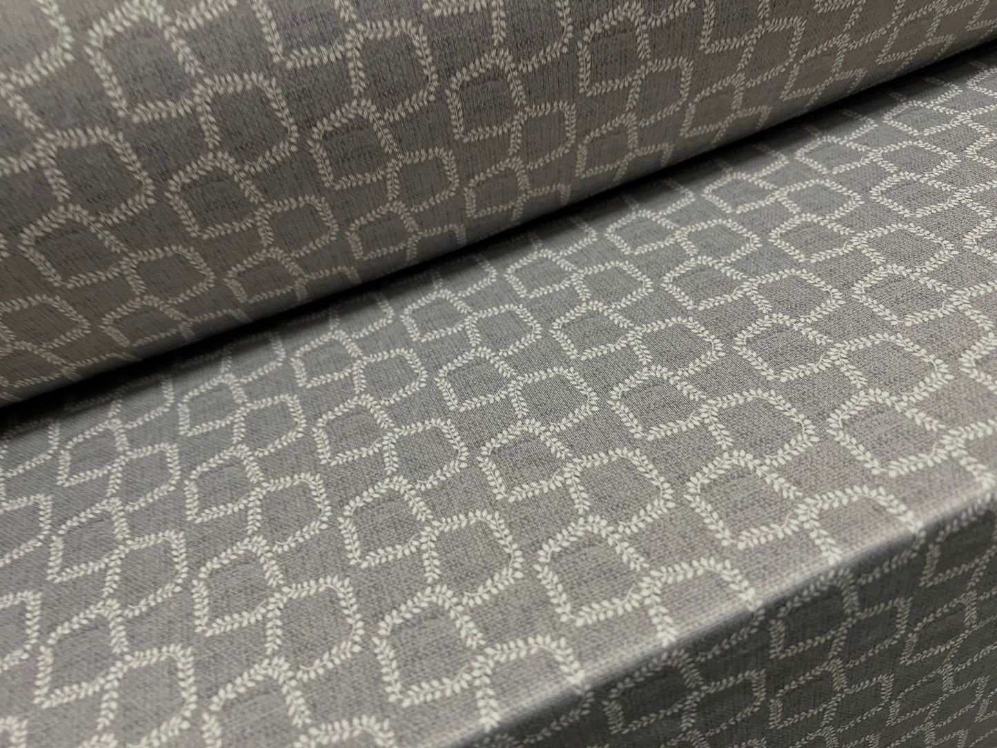 Valentino crepe spandex jersey fabric - similar to scuba - per metre - geometric laurel leaves print - grey