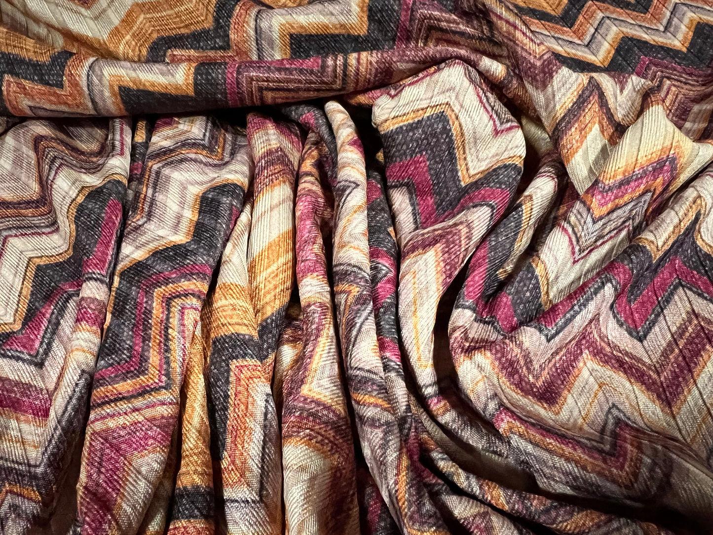 Spandex rib stretch jersey fabric, per metre - zigzag chevron print - multicoloured