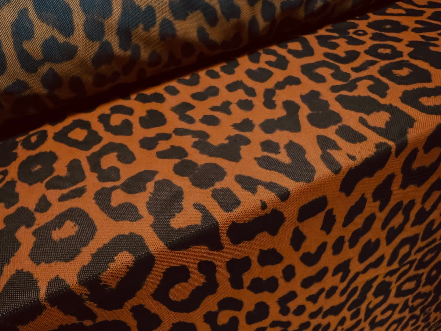 Power mesh net stretch fabric, per metre - cheetah animal print - Orange & black