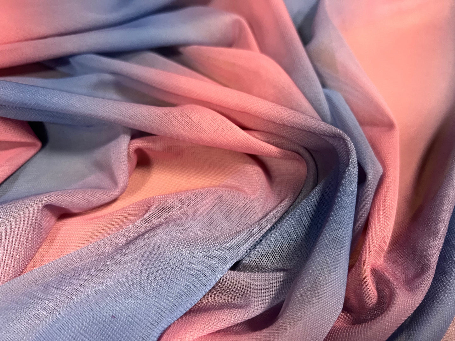 Chiffon jersey dress blouse fabric, per metre - ombré bias stripe print - blue & pink