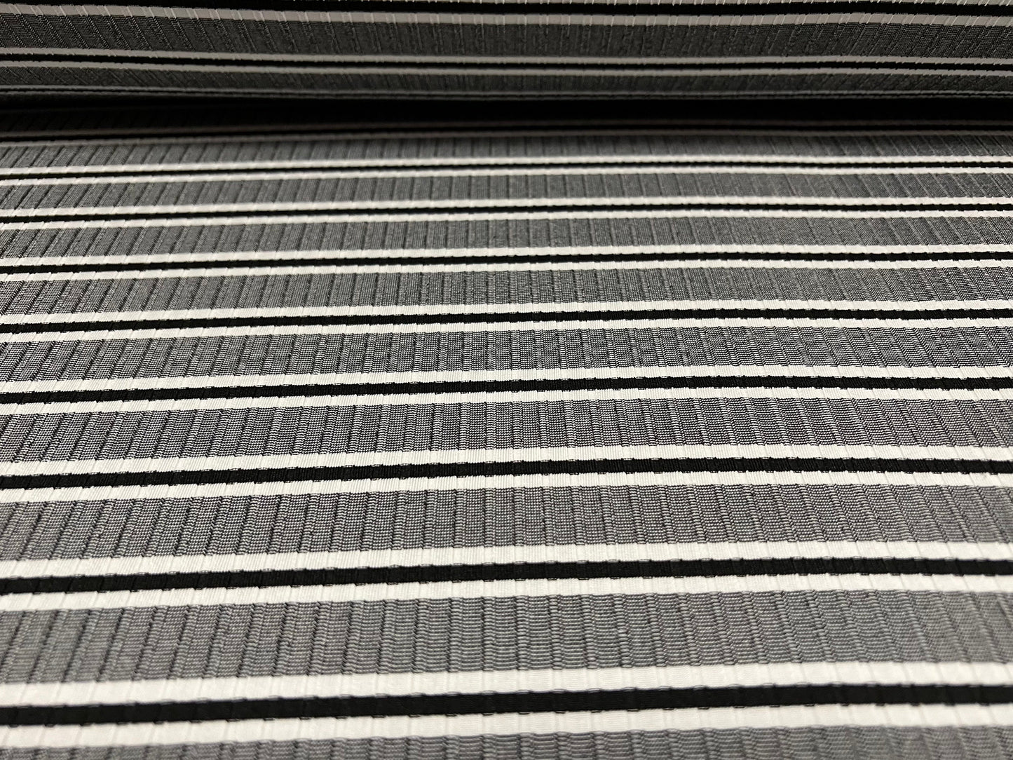 Spandex stretch rib jersey fabric, per metre - stripe - grey & black