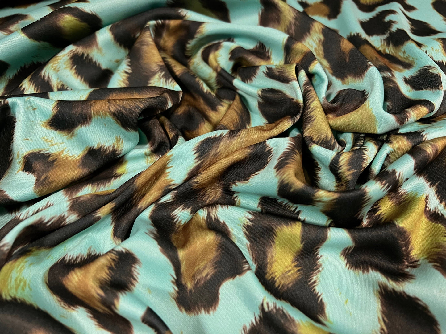 Single jersey fashion fabric - leopard animal print - turquoise