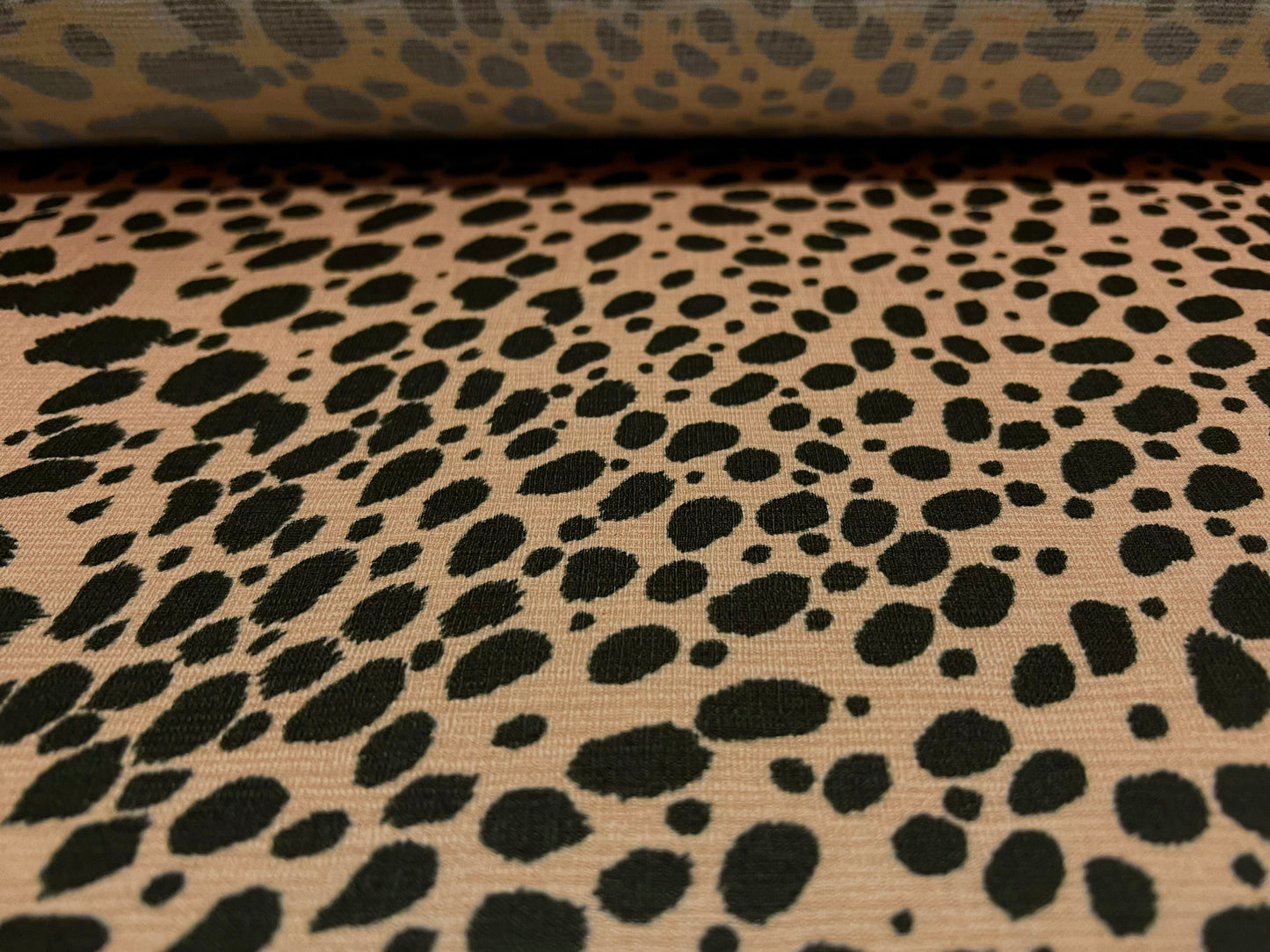 Textured stretch spandex jersey fabric, per metre - Dalmatian print - salmon & black
