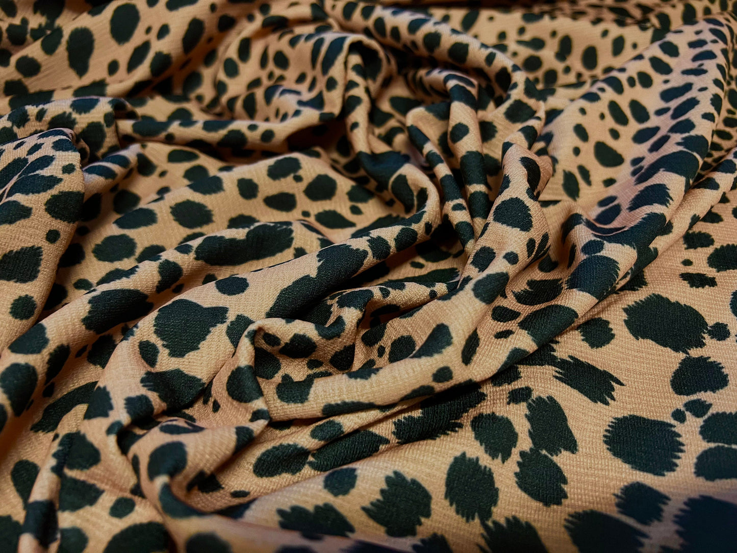 Textured stretch spandex jersey fabric, per metre - Dalmatian print - salmon & black