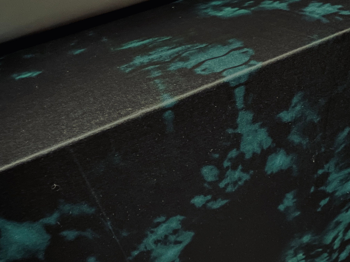 Soft touch stretch spandex single jersey fabric, per metre - Tie dye print - black & kingfisher